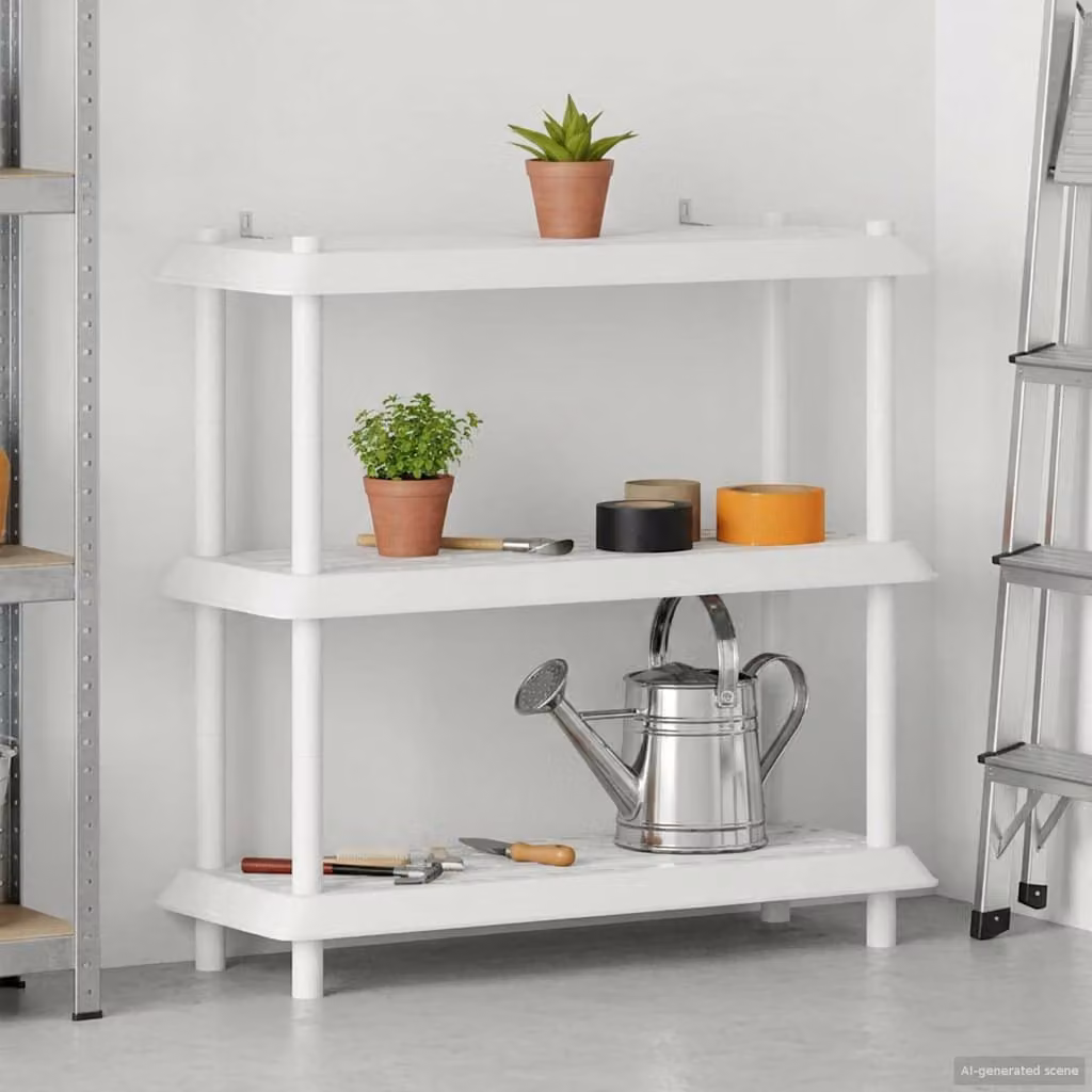 Unità di scaffalatura vidaXL a 3 livelli in plastica bianca L 100 cm x P 40 cm x H 96 cm