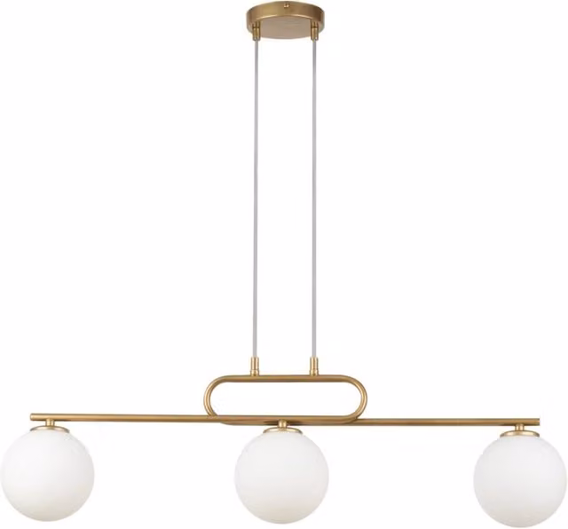 Lampada a sospensione Sigma Lighting Tes in metallo e vetro oro con 3 sfere bianche e lampadine G9 – 1
