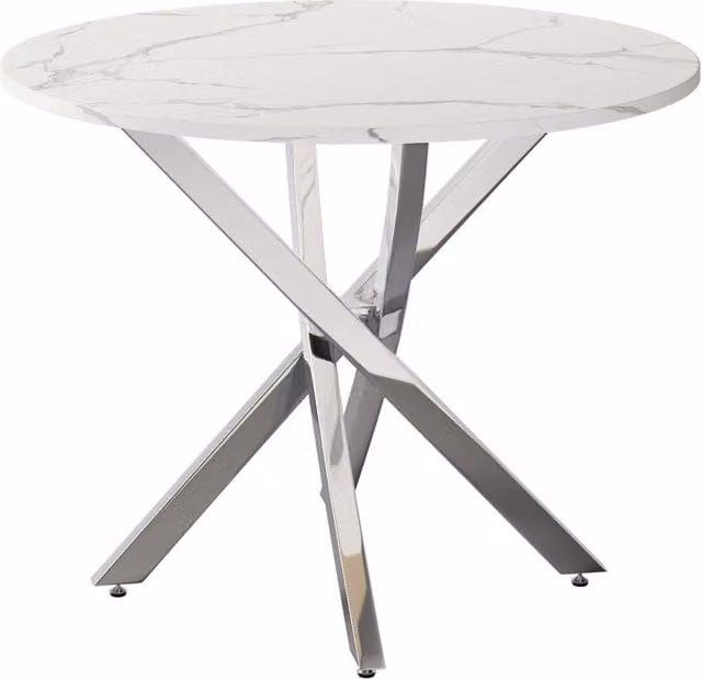 Tavolo da pranzo rotondo 80x80x75 cm con piano in effetto marmo e gambe argentate in metallo