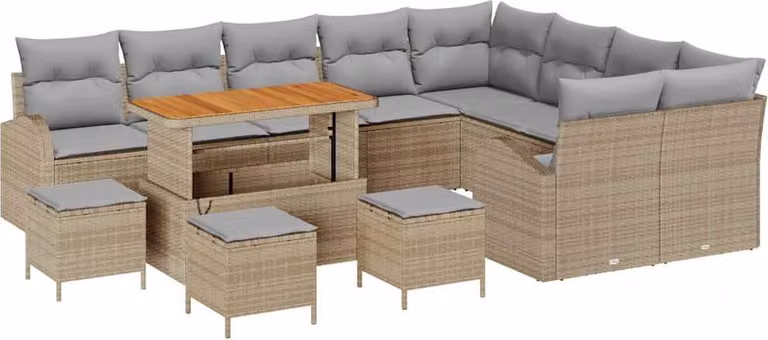 Set Divano da Giardino con cuscino 13 pcs Beige polyrattan