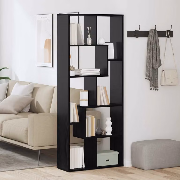 vidaXL Armadio per Libri a 8 Livelli con Ripiani Regolabili, Rovere e Nero, L 67 x P 25 x H 162 cm
