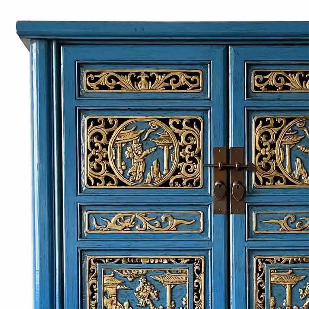 Armadio Wanderlust Deco in legno e metallo blu e oro con ante a battente e cassetti interni L: 100 cm, P: 43 cm, H: 170 cm – 2