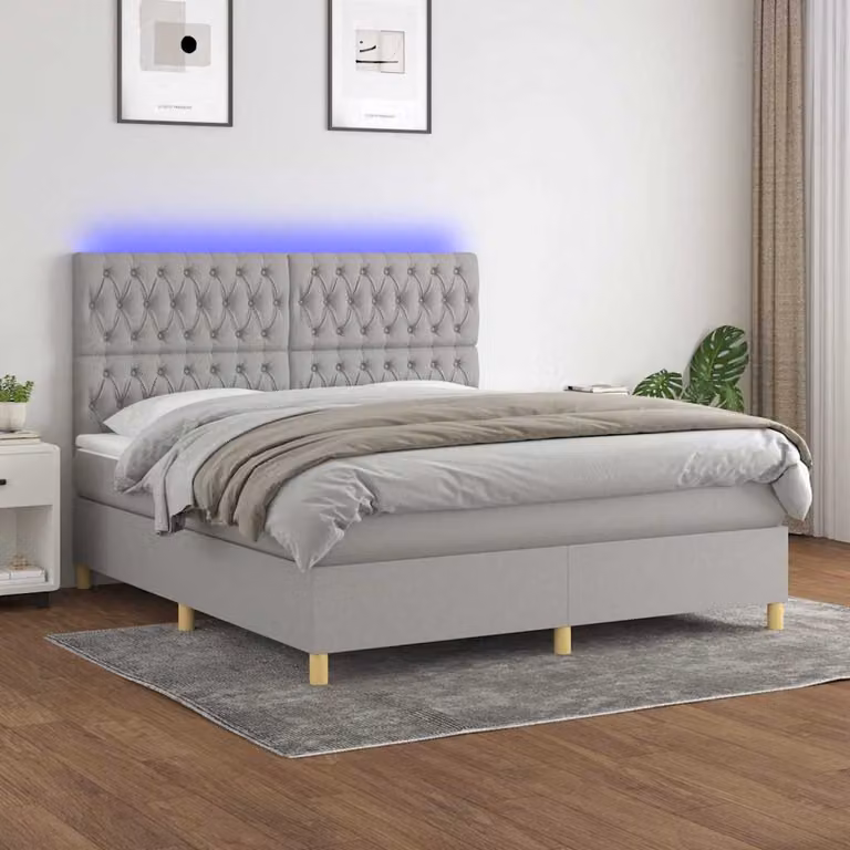 Letto a Molle con Materasso e Illuminazione LED vidaXL, Grigio Chiaro, L/P/H: 160 x 200 x 26 cm