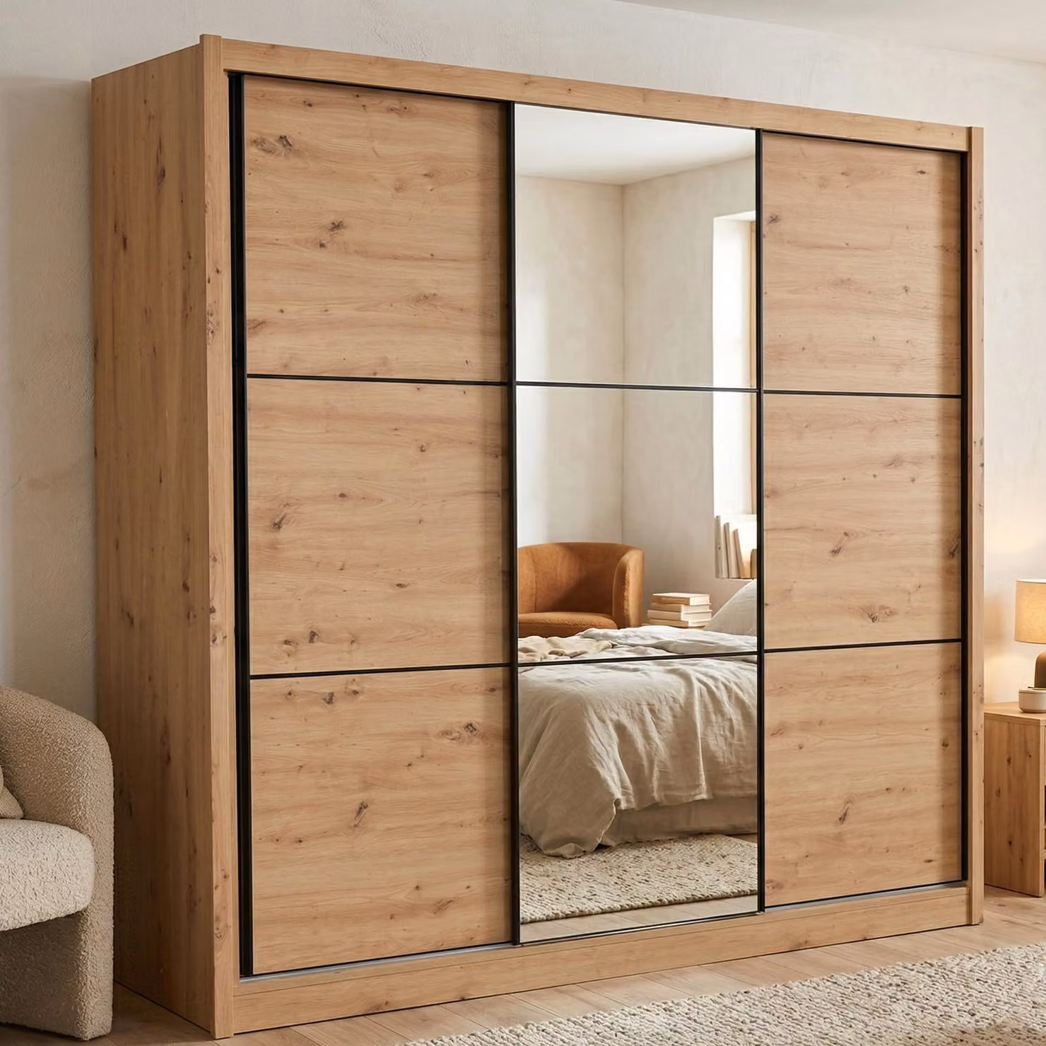 Dmora Guardaroba Grande Marasino 242x216h cm Marrone Rovere Nodi, Appendiabiti 8 Ripiani