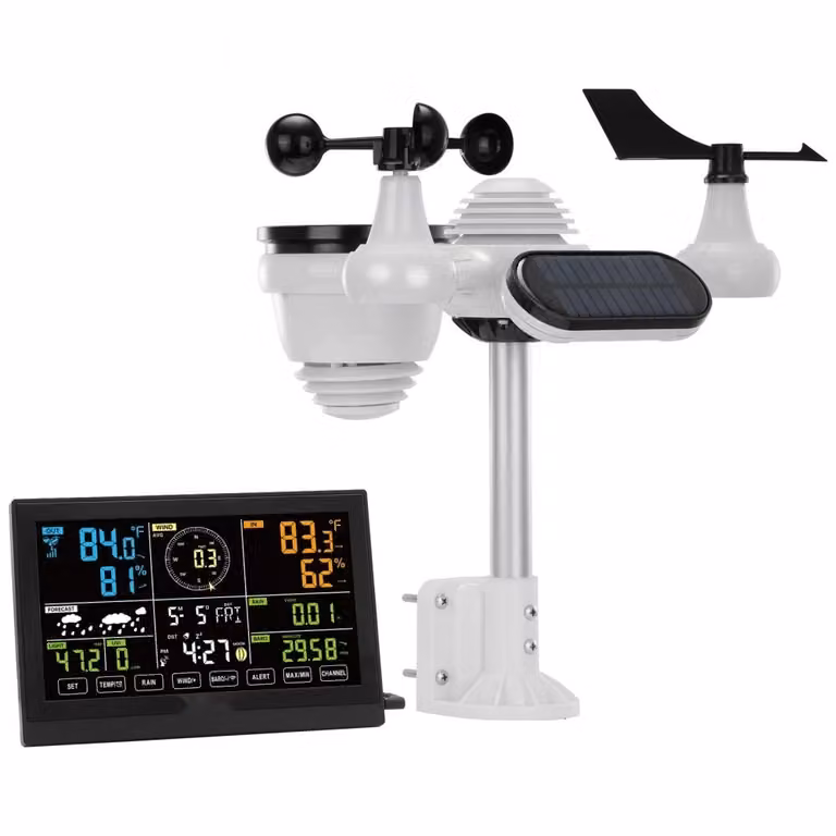 stazione meteo 7 in 1 Stazione meteo wireless - sensore esterno - display a colori da 7,5" - orologio atomico RCC - direzione del vento - velocità del vento - pressione dell'aria - temperatura interna/esterna - umidità - fasi lunari