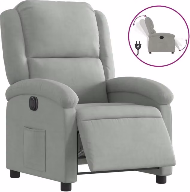 Poltrona | Sedia Relax Elettrica Reclinabile Grigio Chiaro in Vera Pelle