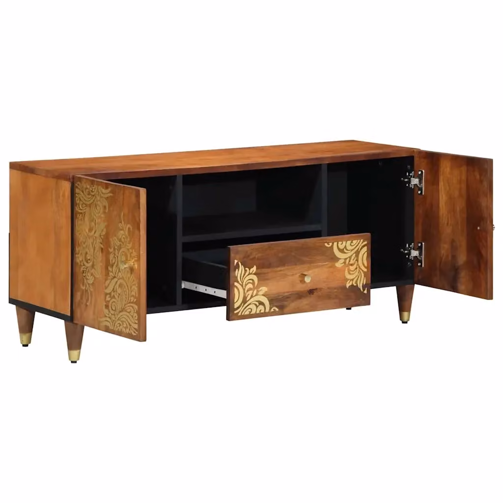 Mobile TV moderno vidaXL in legno color marrone con cassetto e porta, L 105 x P 33 x H 46 cm – 2