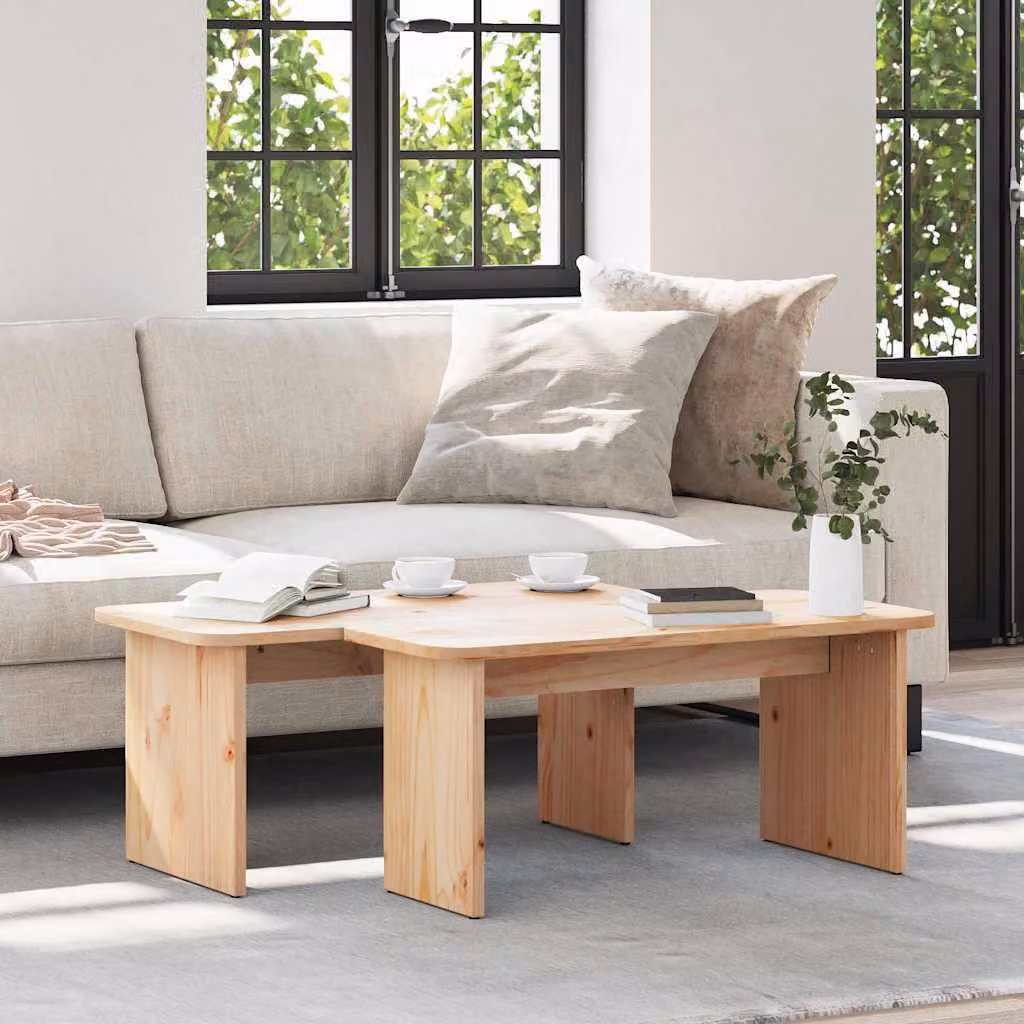 Maison Exclusive - Tavolino da caffè, set da 2 pezzi, colore naturale, dimensioni 100 x 69 x 35,5 cm, legno massello di pino