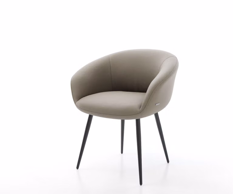 Sedia da pranzo DELIFE Vinka-Flex con braccioli, in vera pelle, finitura "schlamm" (colore terra), base a 4 gambe coniche, colore nero, imbottitura in molle insacchettate