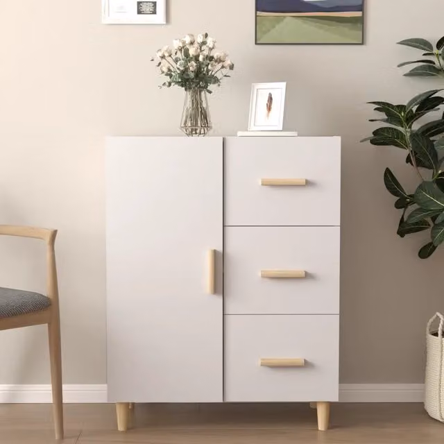 Credenza Buffet Design Mania Bianca in Legno Multistrato per Cucina o Sala da Pranzo L: 69,5 cm, P: 34 cm, H: 90 cm