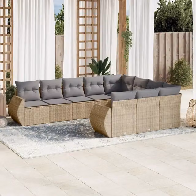 Set Divano da Giardino 10 pz con Cuscini Beige in Polyrattan 3254226