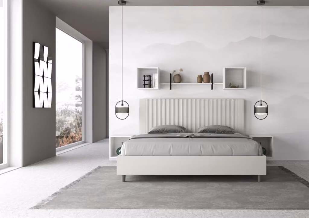 Letto matrimoniale king size con contenitore BS COM imbottito in similpelle bianco L/P/H: 220 x 180 x 122 cm – 2