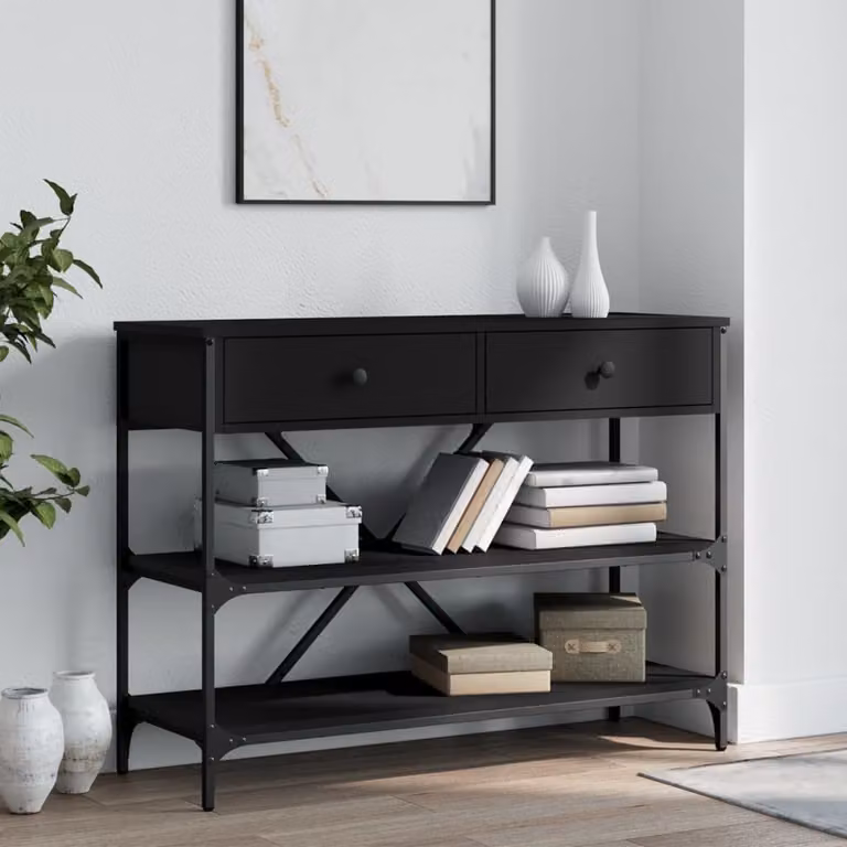 vidaXL Tavolino Consolle Nero con Cassetti e Ripiani in Legno e Metallo L: 100 cm, P: 34,5 cm, H: 75 cm