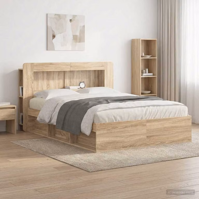 Testata del letto moderna vidaXL in legno ingegnerizzato Rovere Sonoma marrone con ripiani integrati L: 182 cm, H: 100 cm, P: 18,5 cm