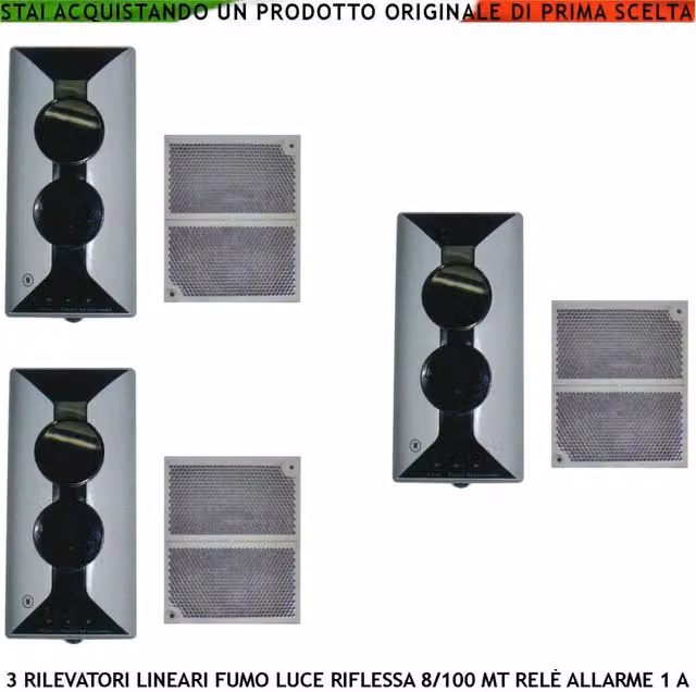 Set di 3 barriere a infrarossi lineari Securvera per rilevamento fumo da 8 a 100 m con luce opacizzata e relè di allarme, alimentazione 12/24 V