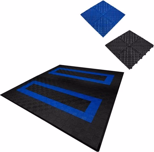 Piastrelle ventilate antiscivolo moderne Monster Shop in plastica nere e blu per garage e officine – 1