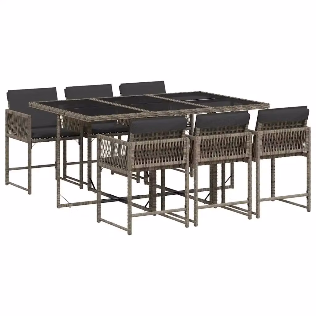 vidaXL Set da Pranzo da Giardino 7 pz in Polyrattan e Vetro Grigio e Nero – 2