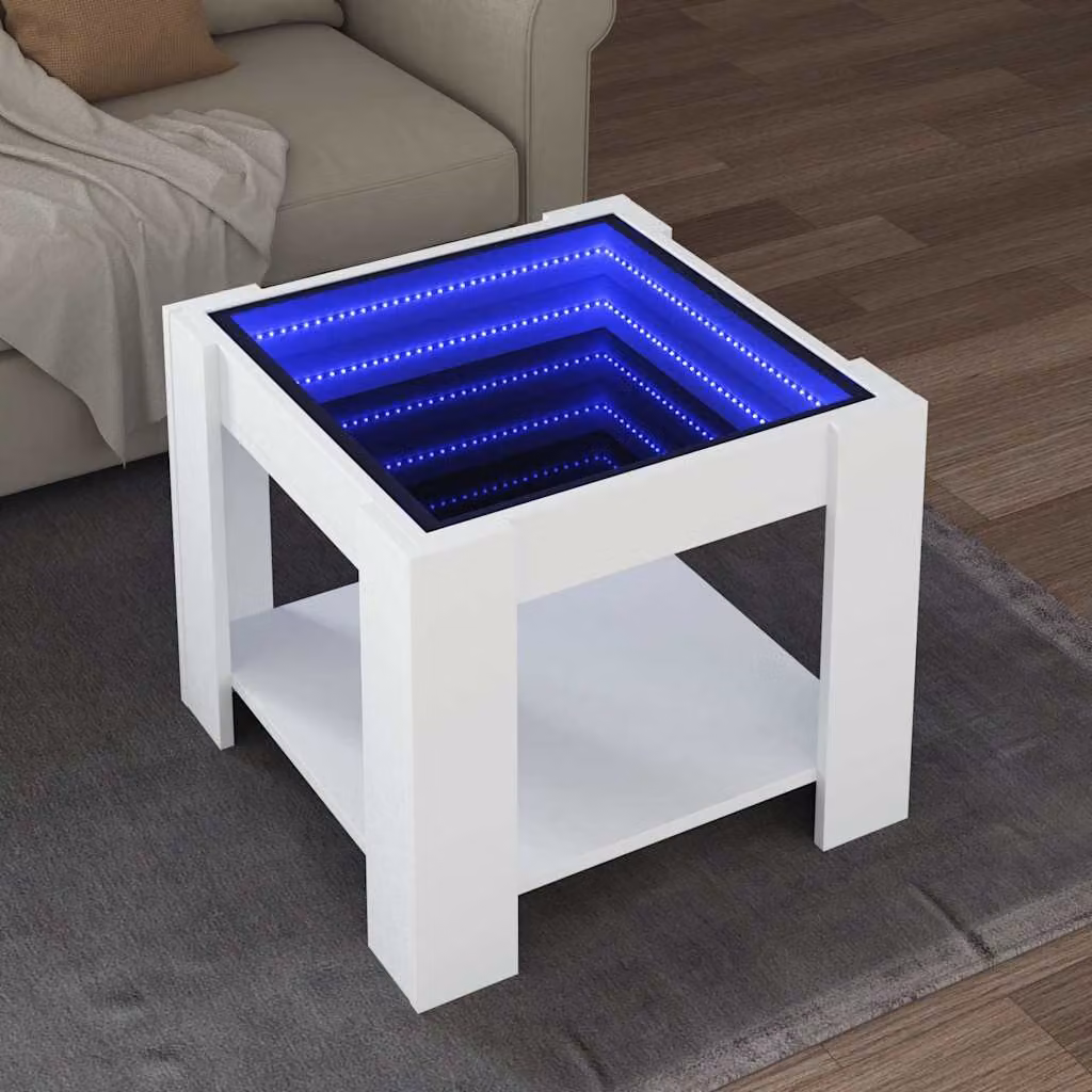 vidaXL Tavolino da Salotto Moderno Bianco con LED in Legno, L/P/H: 53 x 53 x 45 cm