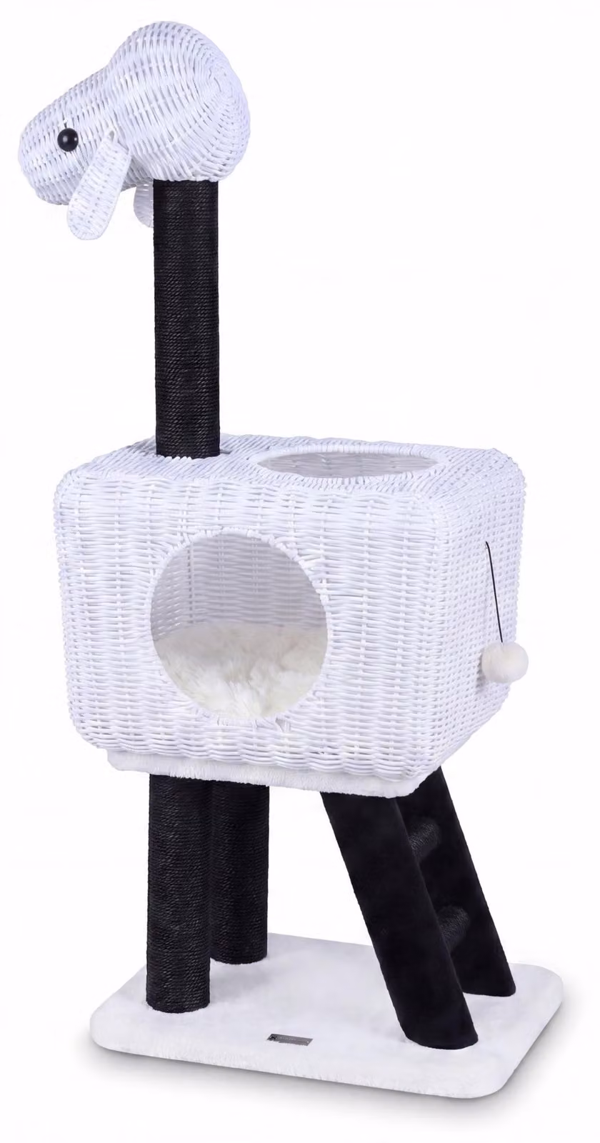 KOMFOTTEU, tiragraffi per gatti in stile ratto, 110 cm. Tiragraffi con cuccia, pali in sisal e pallina giocattolo, struttura stabile con base ampia, ideale per gatti. Albero attività carino con design a forma di pecora