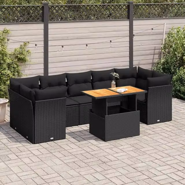 Set Divani da Giardino con Cuscini 8 pz Nero in Polyrattan 3326897