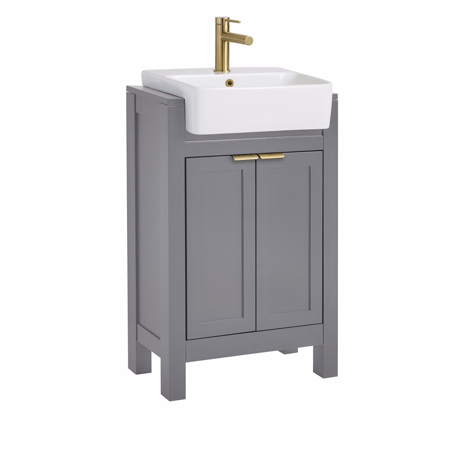 Mobile Bagno Grigio Chiaro da 550mm con Lavabo e Maniglia Moderna con Impugnatura a Dito in Oro Satinato - Warwick