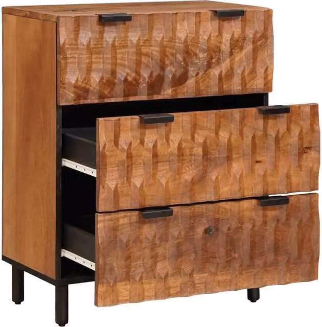 Credenza moderna in legno di acacia e mango con finitura marrone per soggiorno o sala da pranzo L: 60 cm, P: 33 cm, H: 75 cm