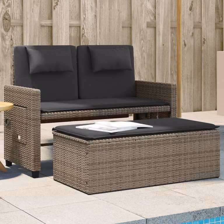 vidaXL Panca Reclinabile da Giardino in Polyrattan e Metallo con Cuscini Grigia