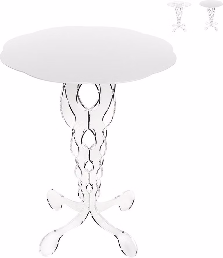 Tavolino rotondo alto 50 cm in plexiglas trasparente Arabesco Medium - Bianco