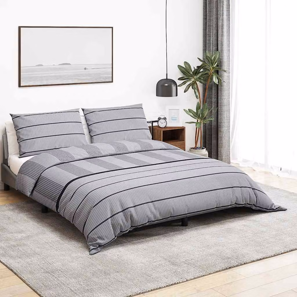Set Copripiumino e Federe vidaXL in Cotone Grigio - L/P: 140 x 200 cm