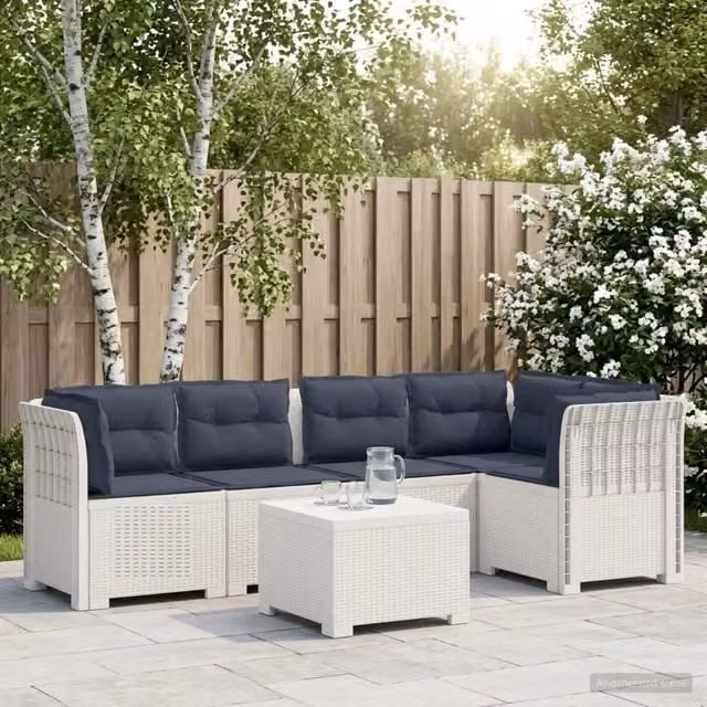 Divano da Giardino 5 Posti con Cuscini Stile Rattan PP Bianco 3444097