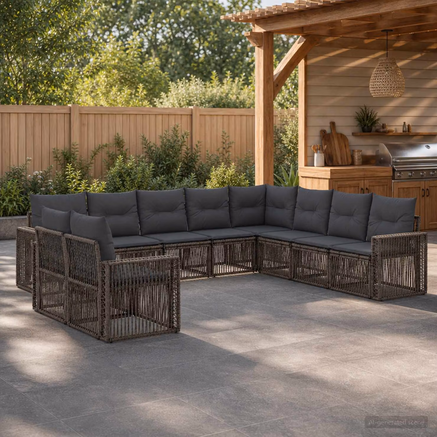 Set Divano da Giardino vidaXL 10 pz a forma di U in Polyrattan Grigio e Antracite con Cuscini Inclusi