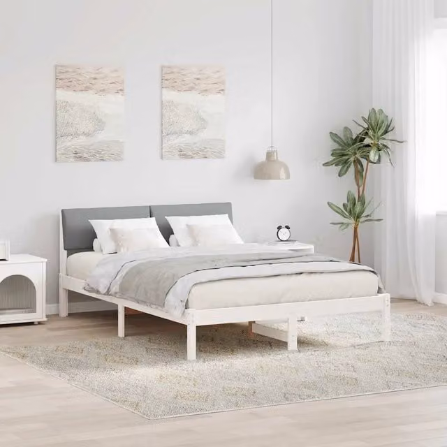 Struttura del letto-Giroletto-Rete del Letto Bianco e grigio chiaro 160 x 200 cm 845338