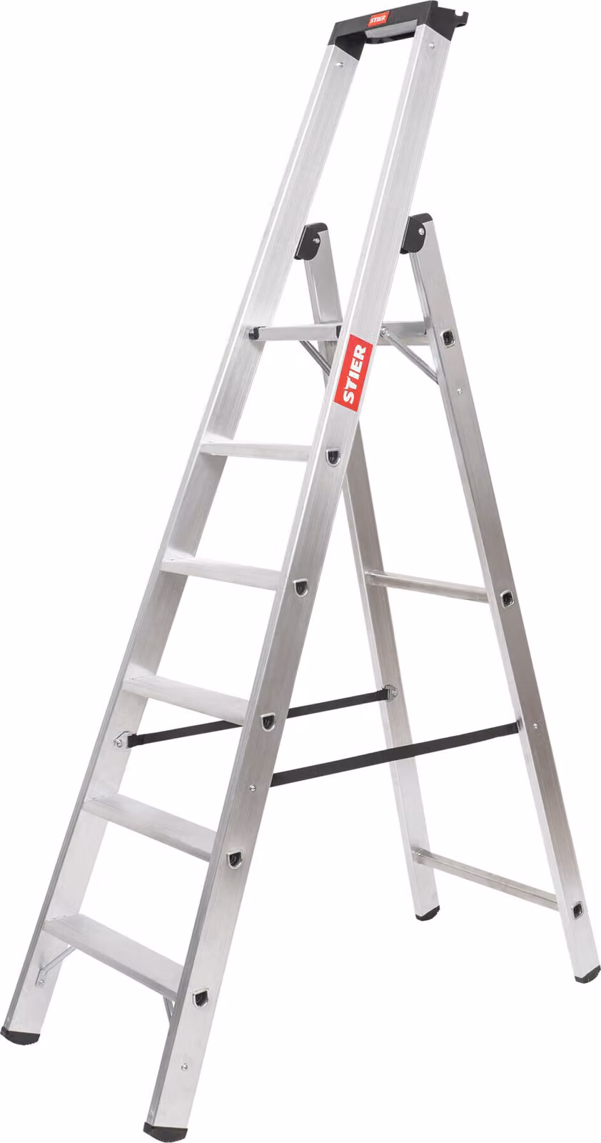 STIER Scala a pioli Premium 6 gradini accessibile da un lato, scala a pioli di sicurezza in alluminio, scala multiuso, scala pieghevole, superficie di appoggio, scala da lavoro antiscivolo