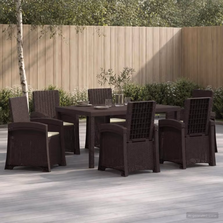 Set da pranzo per giardino e terrazzo vidaXL in rattan 7 pz marrone e beige