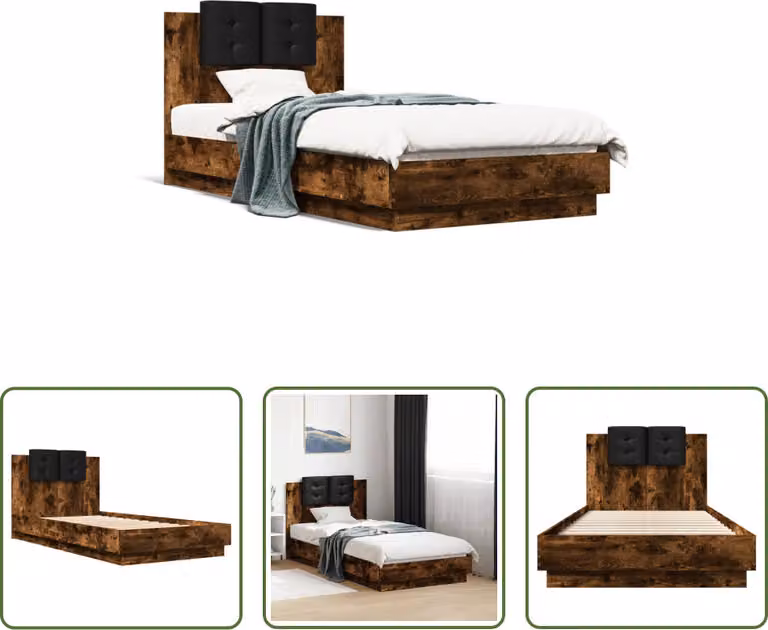 The Living Store Giroletto con testiera in rovere fumé 90x190 cm Materiale a base di legno