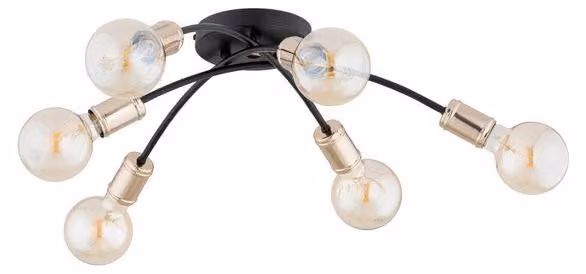 Lampada da soffitto LENSI nera-oro antico 6xE27x15W in metallo, dimensioni: 15x55x55 cm, IP20, Alfa