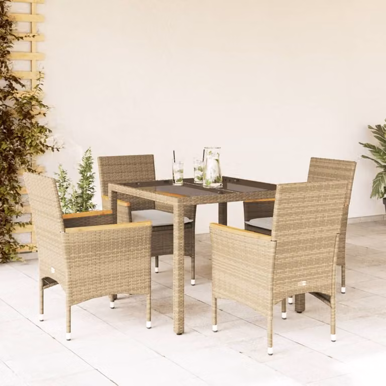 Maison Exclusive - Set da Pranzo da Giardino 5 pz con Cuscini Polyrattan e Vetro