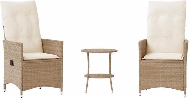 Set da Bistr¨° 3 pz | Set Salotto da Giardino con Cuscini Beige in Polyrattan
