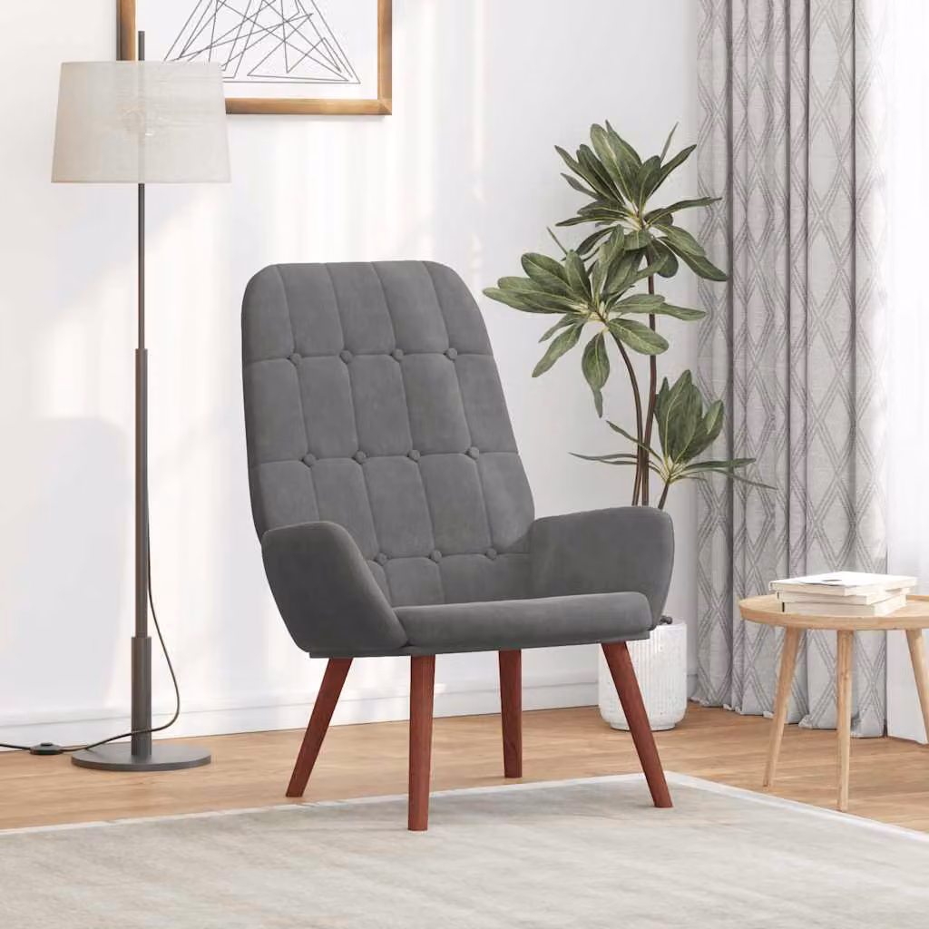 Sedia Relax vidaXL in Velluto Grigio con Braccioli e Struttura in Metallo e MDF