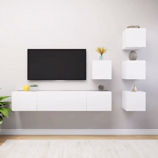 Set Mobili Porta TV 6 pz-Set di 6 Credenza per TV Bianco in Legno Multistrato 602307
