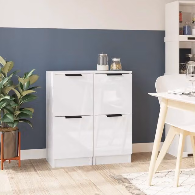 Set di 2 credenze a muro vidaXL in legno MDF bianco lucido L/P/H: 30 x 30 x 70 cm