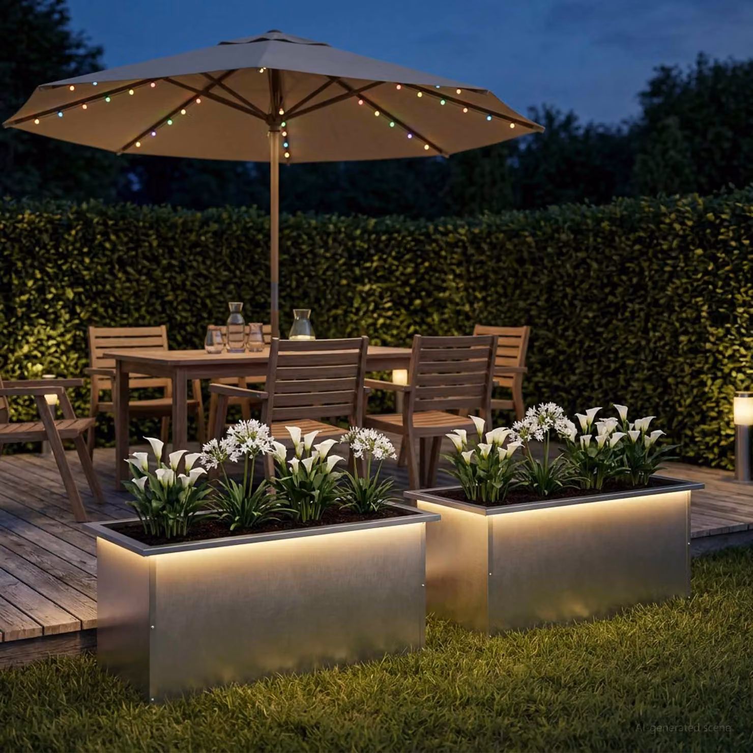 Set di 2 fioriere da giardino con LED vidaXL in acciaio, colore argento, L 80 x P 40 x H 40 cm
