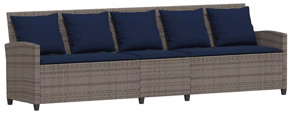 Divano da giardino 5 posti con cuscini in poly rattan grigio