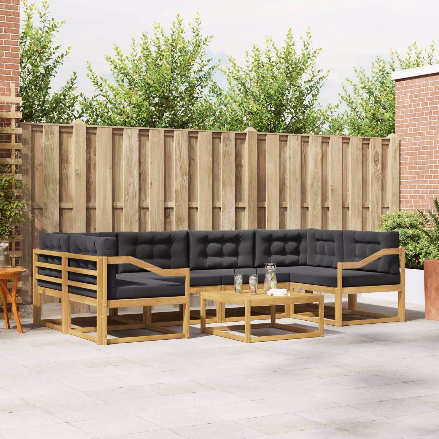 vidaXL Set di divani da esterno a L in legno di acacia con tavolo da caffè, 5 pezzi, Bianco e Antracite