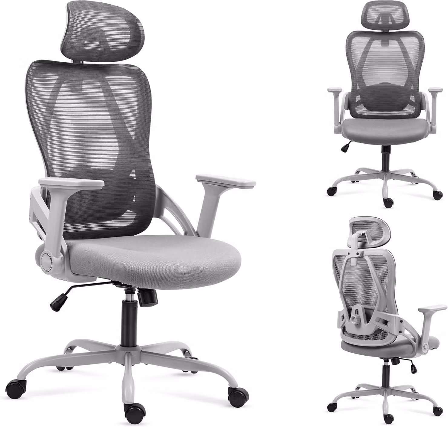Sedia ergonomica da ufficio con supporto lombare - Grigia