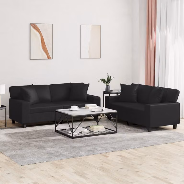 vidaXL Set di Divani 2 pz Moderno in Similpelle Nero con Cuscini