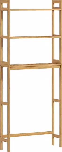 Mobile Salvaspazio Sopra WC kleankin con 3 Ripiani Aperti in Bambù, Colore Marrone, H 165 x L 68 x P 20 cm