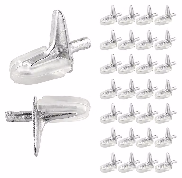 30 supporti per mensole, in plastica con perno in acciaio, 3 mm, a forma di L