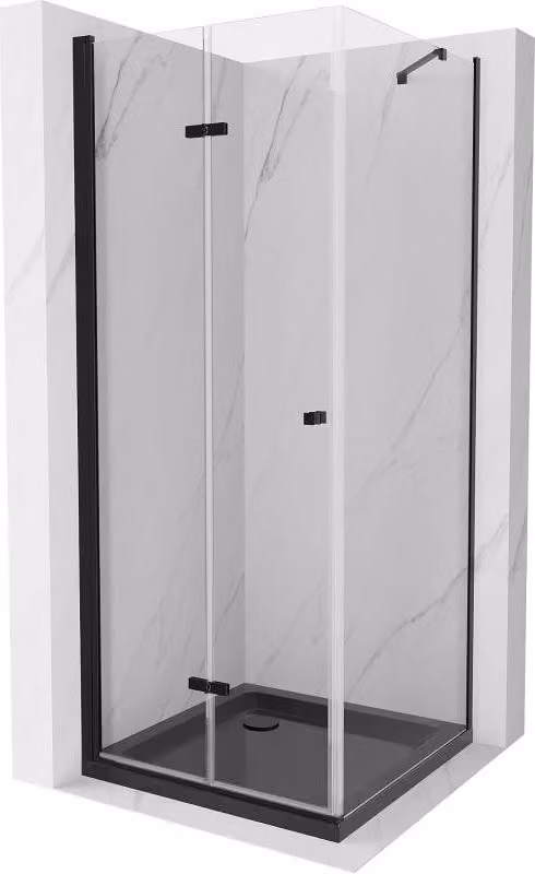 Mexen Lima cabina doccia pieghevole 90 x 90 cm, trasparente, nera + piatto doccia Flat, nero - 856-090-090-70-00-4070B