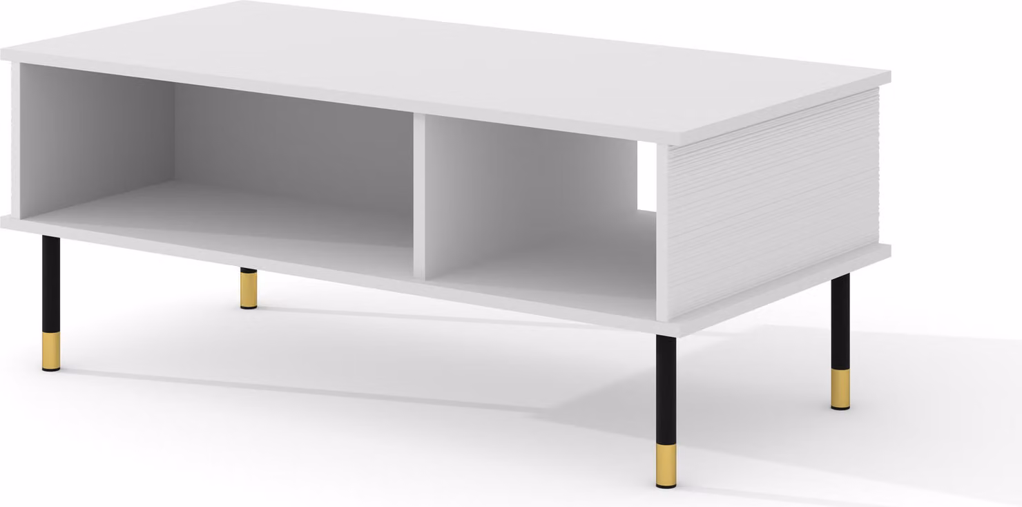 Tavolino SHERWOOD 110x55 cm BIANCO OPACO fronti fresati MDF tavolino da salotto tavolino su gambe tavolo per il soggiorno